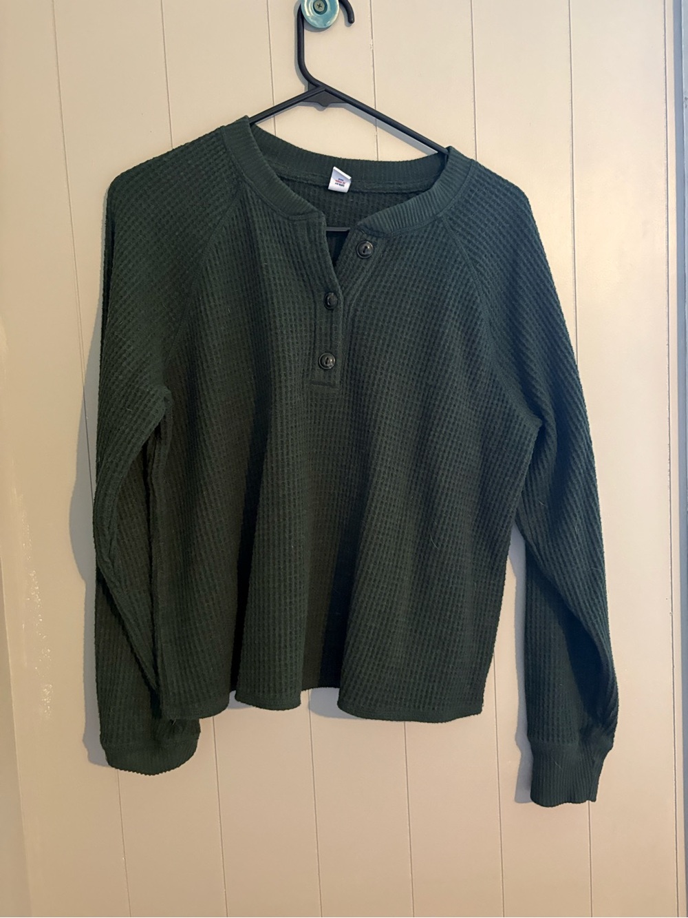 Old Navy Dark Green Waffle-Knit Henley Sweater